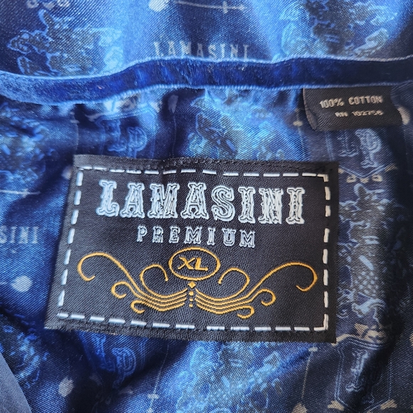 Lamasini Premium Dark Navy Blue Western Rodeo Tribal Print XL Button-down Shirt - Picture 8 of 12